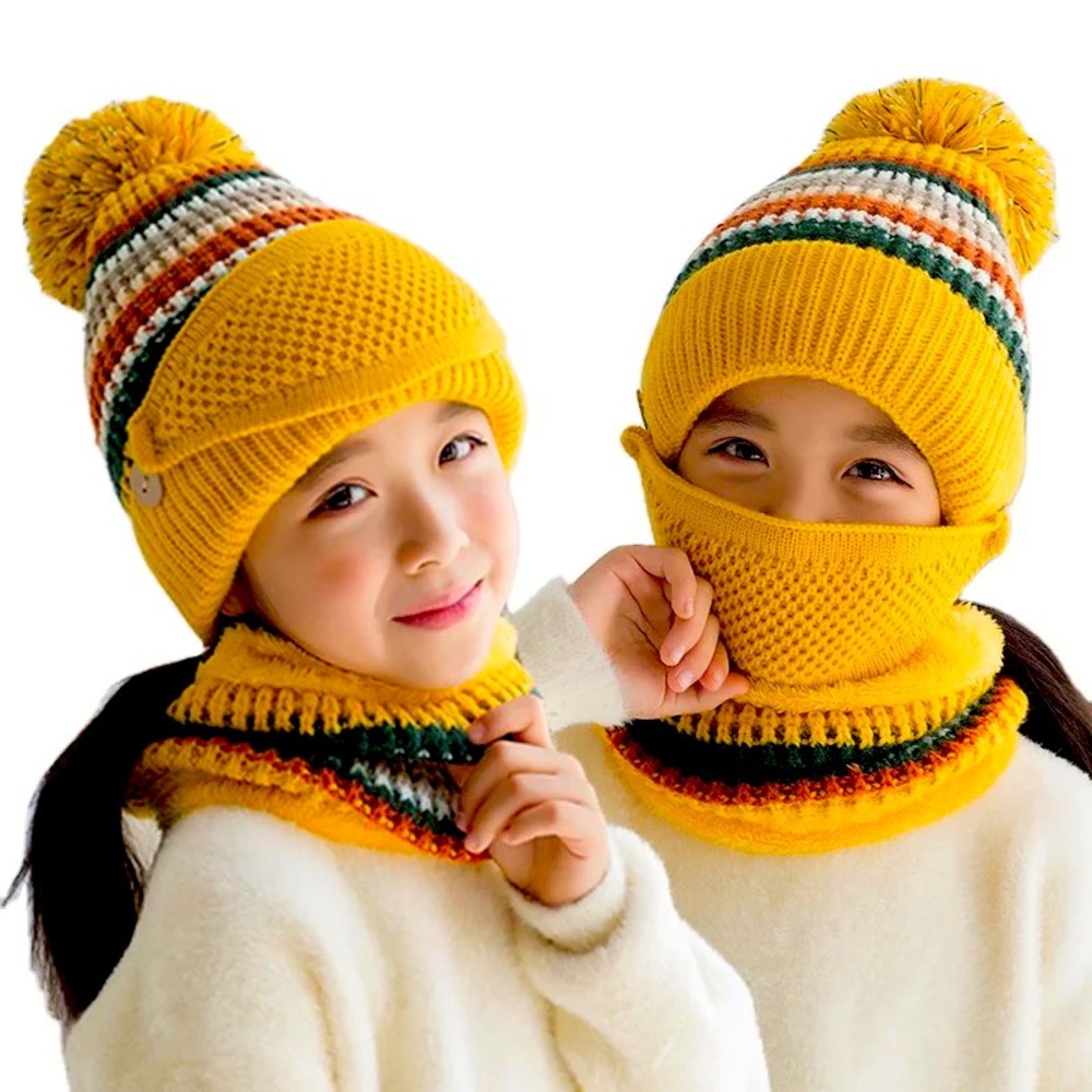 Kids Soft Knit Hat Scarf Mask Set